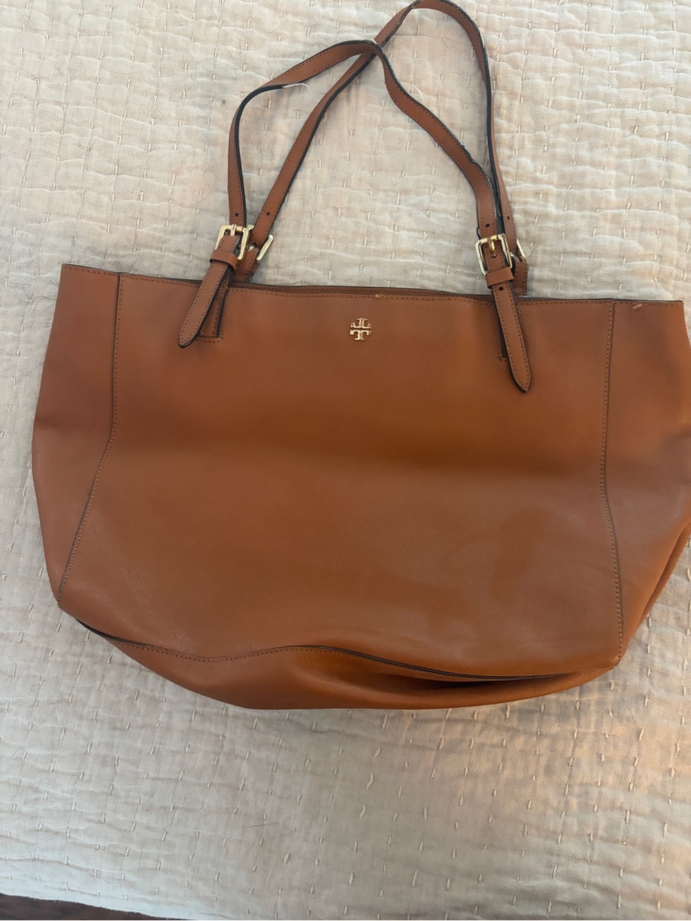 Tory Burch Cognac Leather Double-Handle Tote